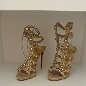 Christian Louboutin Cream Heels with Signature Red Sole